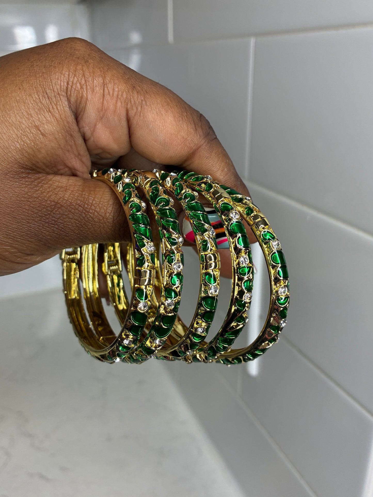 Emerald flower bangle