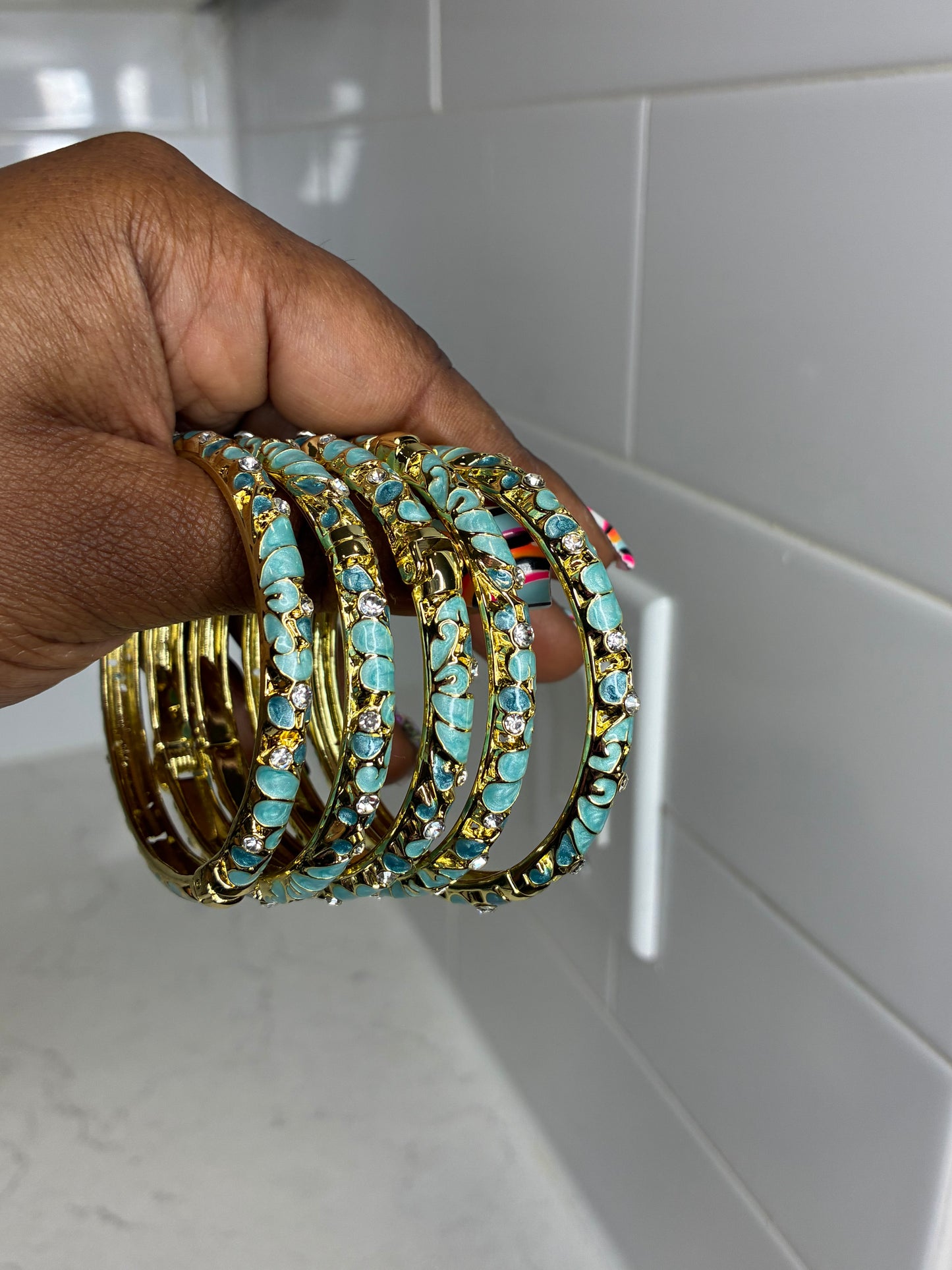 Teal Flower Bangles